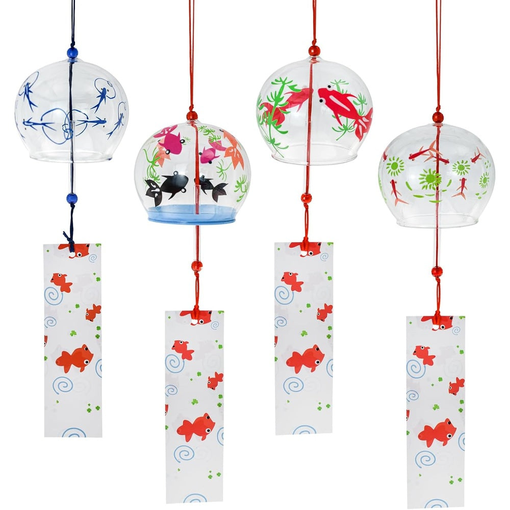 Wind Chimes, Goldfish, Cherry Blossoms, Glass Wind Chimes, Set of 4, Handmade Wind Chimes, Edo Chimes, Cute, Entryway Wind Chimes, Fashionable, Clear Sounds, Outdoors, Indoors, Goods, Good Luck, Gift, Stylish, Interior, Gift, Home Decoration (Goldfish)
