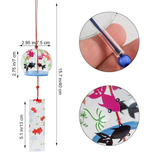 Wind Chimes, Goldfish, Cherry Blossoms, Glass Wind Chimes, Set of 4, Handmade Wind Chimes, Edo Chimes, Cute, Entryway Wind Chimes, Fashionable, Clear Sounds, Outdoors, Indoors, Goods, Good Luck, Gift, Stylish, Interior, Gift, Home Decoration (Goldfish)