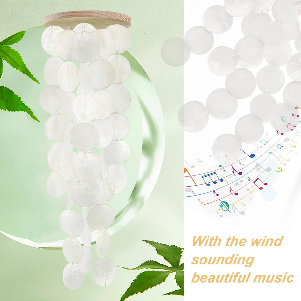 Shell Wind Chimes Decoration, Handmade Capiz Shell, White, Natural Material, For Indoor and Outdoor, Souvenir, Gift, Gift, Shell Wind Chimes