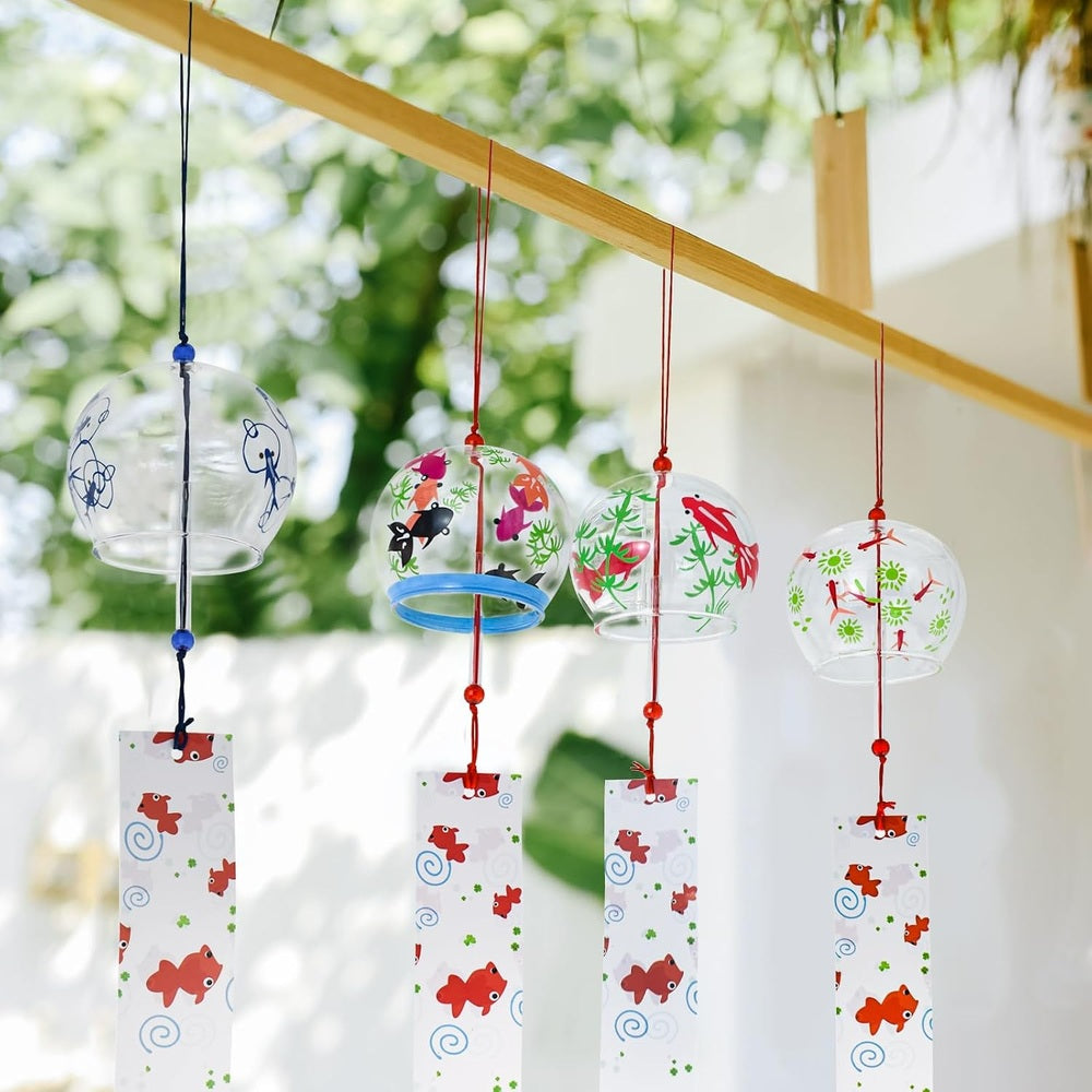 Wind Chimes, Goldfish, Cherry Blossoms, Glass Wind Chimes, Set of 4, Handmade Wind Chimes, Edo Chimes, Cute, Entryway Wind Chimes, Fashionable, Clear Sounds, Outdoors, Indoors, Goods, Good Luck, Gift, Stylish, Interior, Gift, Home Decoration (Goldfish)