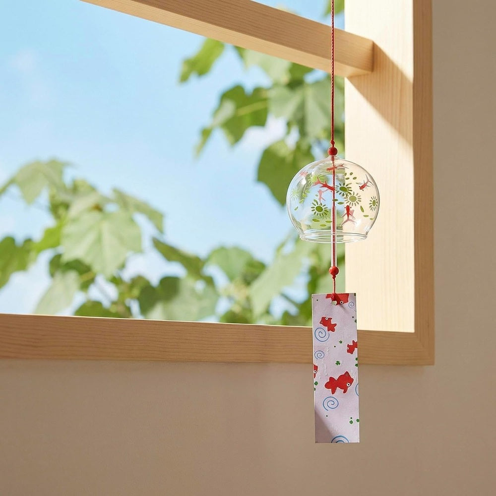 Goldfish Wind Chimes, Set of 5, 2.4 x 2.8 inches (6 x 7 cm), Stylish, Edo Style, Glass, Summer Gift, Peace Prayer, Wicking, Interior Decoration
