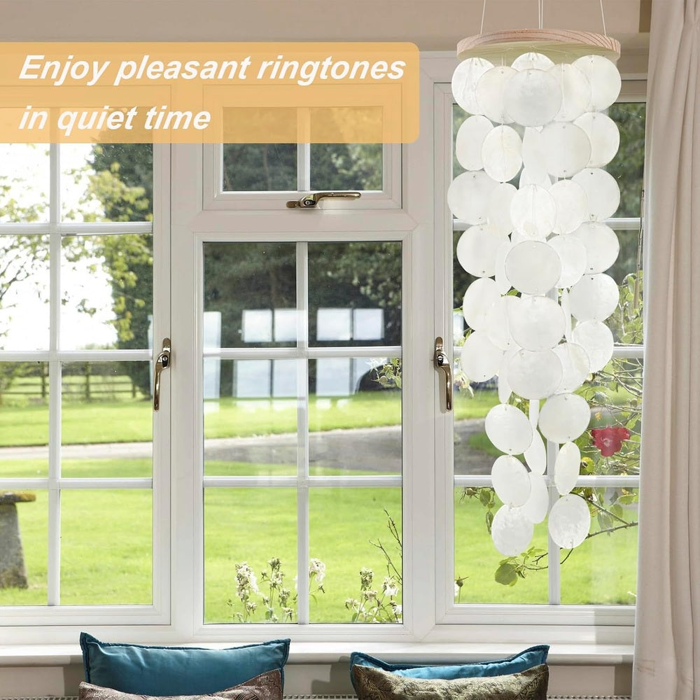 Shell Wind Chimes Decoration, Handmade Capiz Shell, White, Natural Material, For Indoor and Outdoor, Souvenir, Gift, Gift, Shell Wind Chimes