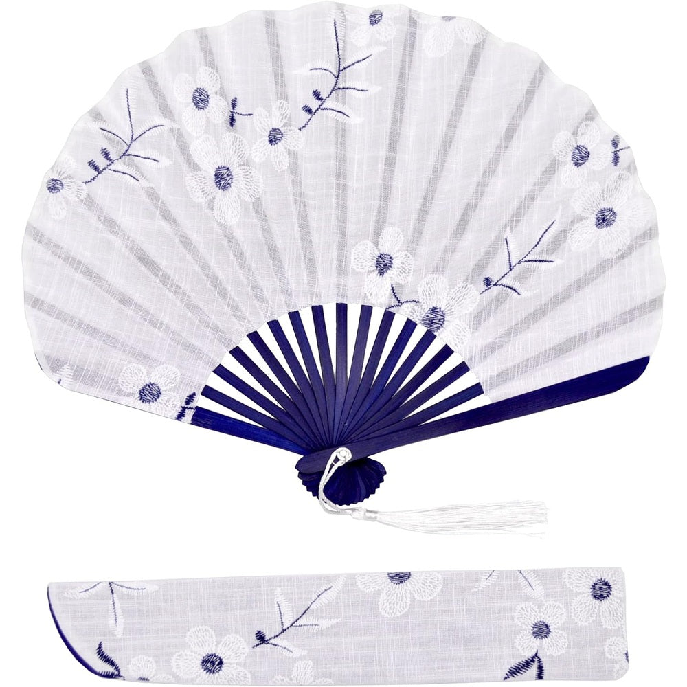 Esendo Women's Floral Fan, Shell Type, 100% Cotton, Fabric, Heat Stroke Protection, Bamboo Bones, Kimono, Yukata