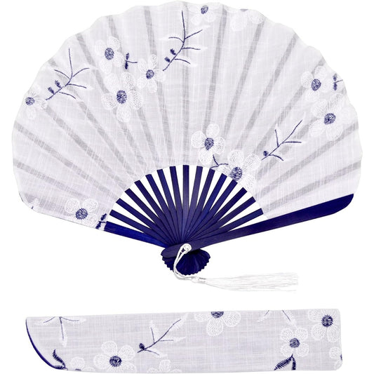 Esendo Women's Floral Fan, Shell Type, 100% Cotton, Fabric, Heat Stroke Protection, Bamboo Bones, Kimono, Yukata