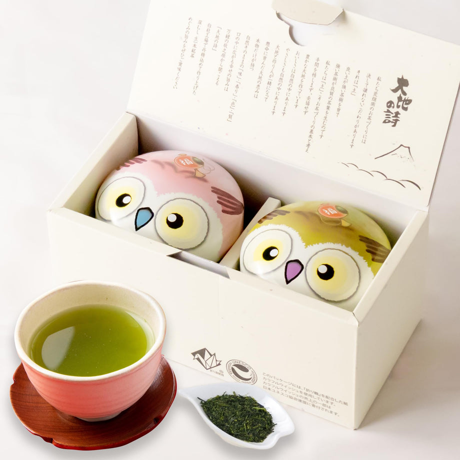 荒畑園 静岡茶 ふくろう 缶 80g×2本 箱入り 緑茶 お茶 ギフト 鈴子缶 プレゼント 茶葉 深蒸し茶