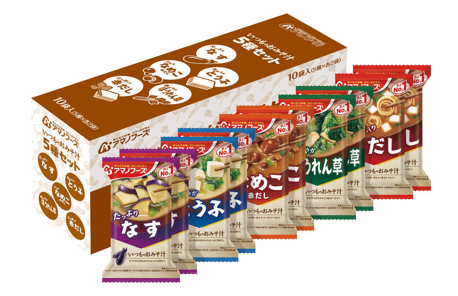 Amano Foods Itsumo no Omisoshiru Miso Soup Variety Set, 5 Flavors, 10 Servings