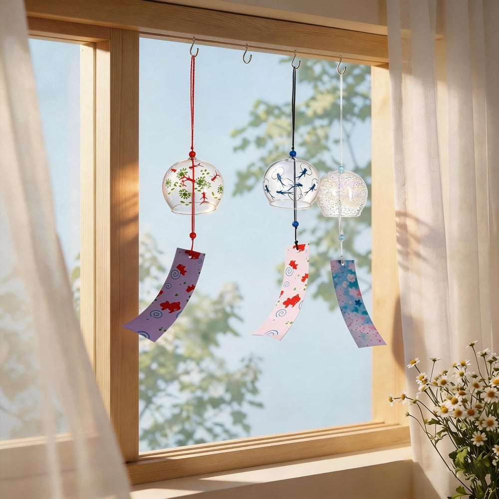 Goldfish Wind Chimes, Set of 5, 2.4 x 2.8 inches (6 x 7 cm), Stylish, Edo Style, Glass, Summer Gift, Peace Prayer, Wicking, Interior Decoration
